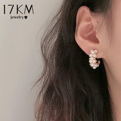 Korean Pearl Hoop Earrings For Women Girls Unique CC Shape Circle Huggies Earrings Statement Small Earring Handmade Jewelry