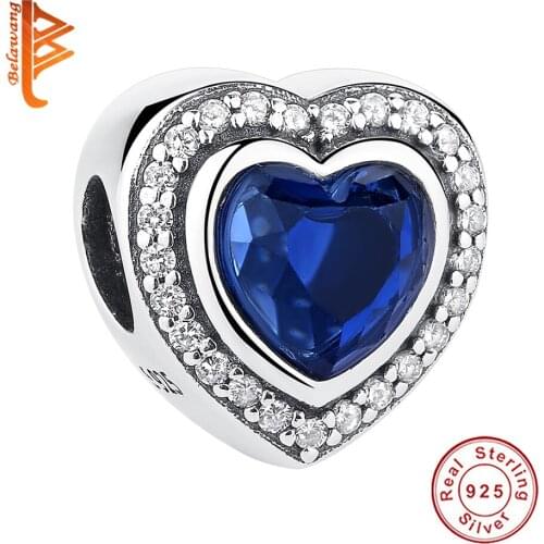 Wholesale Blue Heart Of The Sea Bead Real 925 Sterling Silver Forever Love Charms Fit Original Bracelet For Women Couple Gift