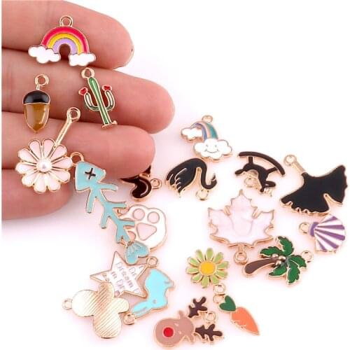 Mixed Enamel Plant Leaf Animal Rainbow Gold Tone Charms for Earrings Necklace Pendant Findings DIY Jewelry Making Accessory