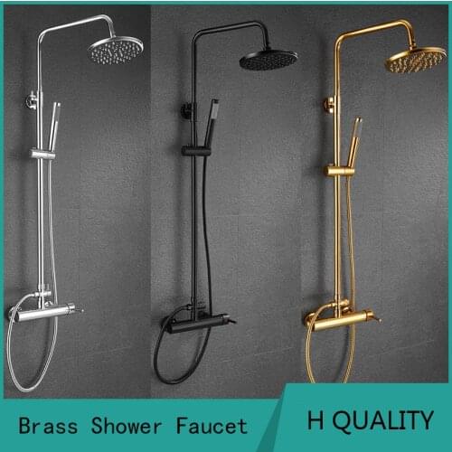 Round Style Brass Black Antiquebrass Rain Shower Faucet Bathroom Faucet Hot Cold Mixer Crane Shower Faucet Height Adjustable