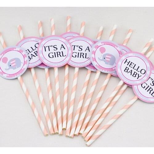 Girl Baby Shower Theme Party one-time Paper Straws Baby Girls Drinking Straws bag Event Birthday Party Decorations Supplies