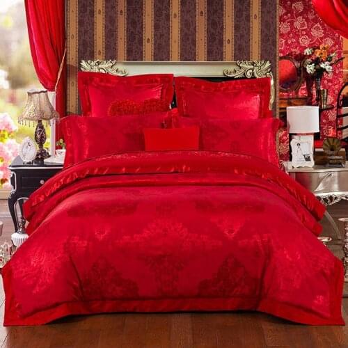 Wedding Bedding Set Luxury Satin jacquard Bedding Festive Bed linen Aristocratic pattern Bed Set Big red Duvet Cover Quilt