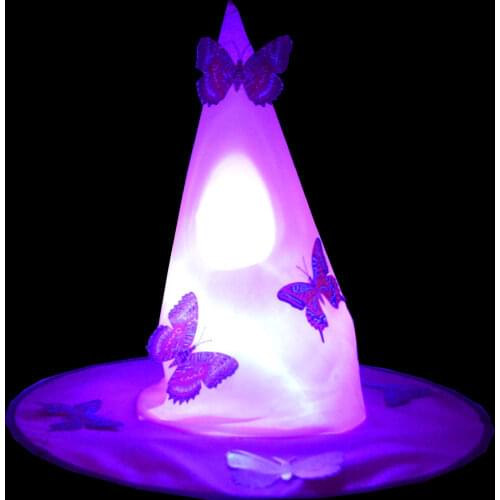 Light Up Halloween Witch Hat Cap Butterfly Witch Cosplay Costume LED Outdoor Party Decoration Glowing Hats For Children Women