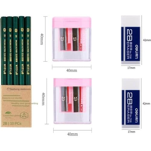 Pencil Sharpener, Eraser, Hb / 2B Pencil School Office Stationery Set Test Drawing Special Wooden Wood