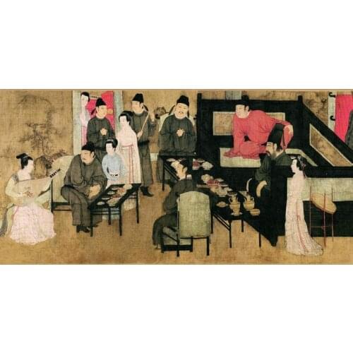 Traditional Chinese painting masterpiece reproduction canvas prints details from the Banquet of Han Xizai by Gu Hongzhong