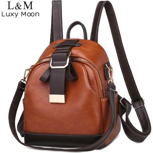 Vintage Backpack For Women Fashion PU School Bag Wild Solid Shoulder Bag Simple Small Bagpack High Quality Travel Mochila X289H