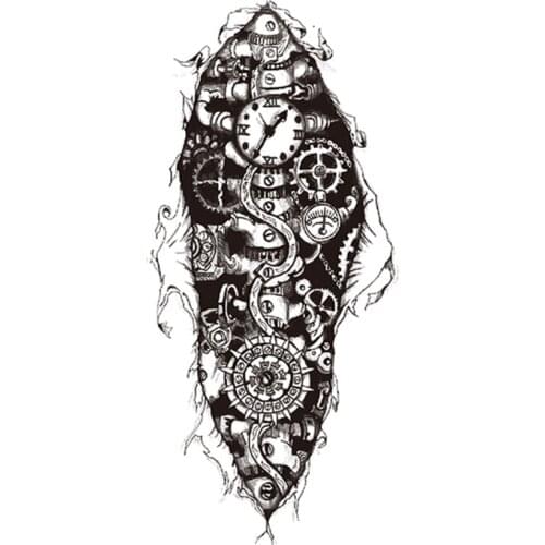 Ferry Boat Waterproof Temporary Tattoo Sticker Black Clock Compass Pattern Fake Tattoos Flash Tatoos Arm Body Art for Women Men