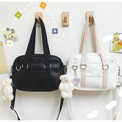 Women PU Square Bag Female Japanese JK Large-Capacity Handbag Ladies Personality Solid Color Book Bag Girl Lolita Messenger Bag