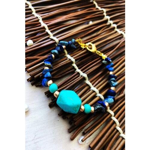 Dr Stone Natural Stone handmade African collection Women turquoise and lapis lazuli Stone Bracelet YAHL11
