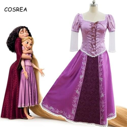 Movie Film Costume Princess Dress Girls Tangled Rapunzel Adult Cosplay Princess Hair Fancy Dress Costume Prom Gown Women