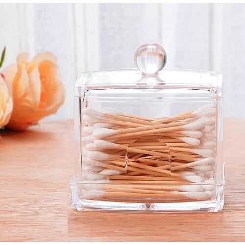 1pc Acrylic Cotton Swabs Organizer Makeup Holder Cosmetic Swab Container Storage Box (Empty Box)
