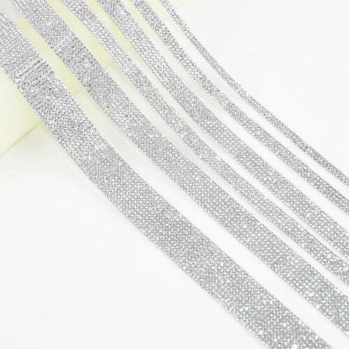 1Yard Rhinestone Crystal Clear White Crystal Hot Fix Glue On Rhinestone Tape Ribbon Chain DIY For Shoes Dress Clothes Decoration