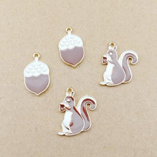 10pcs Gold metal enamel Pine cone squirrel acorn charms for bracelet/earring/necklace fashion handmade jewelry making pendants