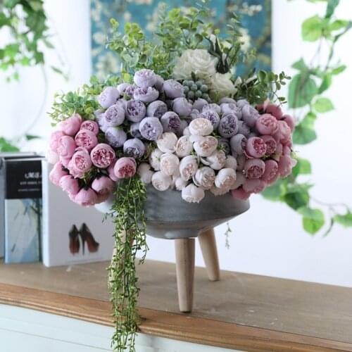 27 Heads Tea Rose Artificial Silk Flower Bouquet Home Hotel Table Decoration Fake Flower Wedding Bride Holding Floral Bouquet