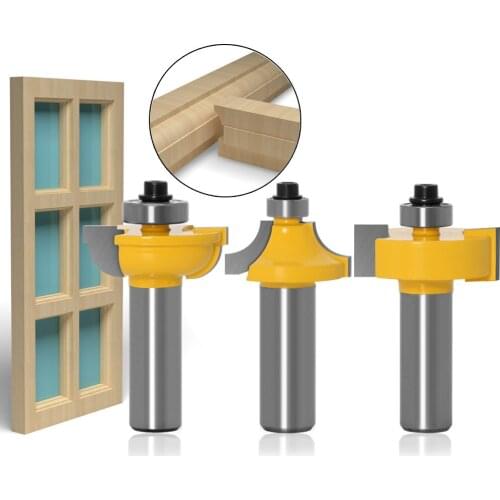 3PC/Set 1/2" 12.7MM 12MM Shank Milling Cutter Wood Carving Beading Bit Round Over Bead Frame Door T V Shape Milling Cutter Wood