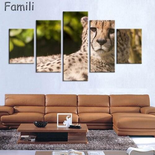 5 panel HD printed modular painting cheetah canvas print art modern home decor wall art picture for living room,art painting