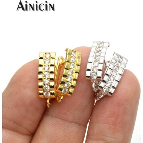 5Pairs / 10pcs Gold Silver Color Hoop Earrings Making Accessory Copper CZ Rhinestone Setting DIY Jewelry Making Findings
