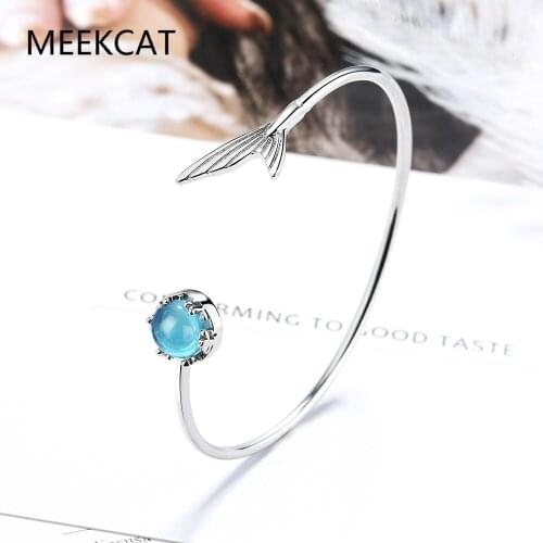 925 Sterling Silver Adjustable Crystal Mermaid Charm Bracelets & Bangle For Women Wedding Gift Prevent Allergy Femme Jewelry
