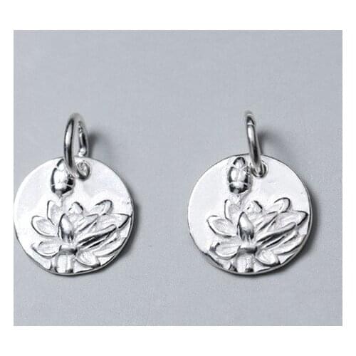 925 Sterling Silver Round Lotus Caved Charm Tags DIY Craft Jewelry Making For Women 10mm European Vintage Necklace Pendants