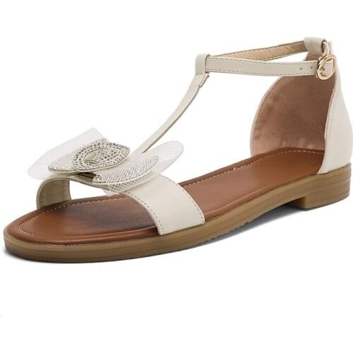 All Melody 2021 New Design Women Shoes Sandals Slippers Butterfly-Knot Genuine Leather Mujeres Bonita Solid Buckle Strap Casual