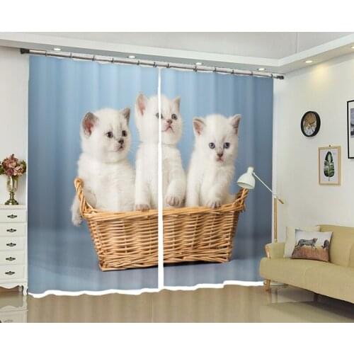 White cat 3d Curtains For Living Room Window Treatments Modern Curtains For Beding Room living room High-precision Shade