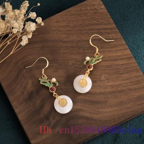 White Jade Doughnut Earrings Gemstone Gifts Charm Chalcedony Natural Fashion Zircon Agate 925 Silver Women Jewelry Crystal