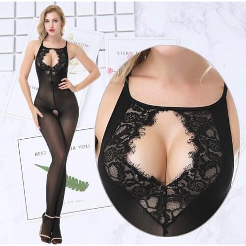 Black Bodystocking Fishnet Sheer Mesh Bodysuit Sexy Leotard Sex Clothes Open Crotch Mesh Flower Hot Stocking