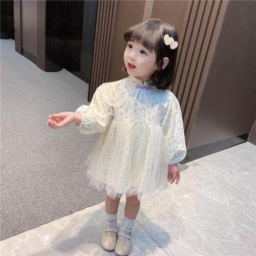Kids Dresses For Girls Floral Pattern Dresses For Girl Toddler Kids Mesh Dress Spring Autumn Childrens Clothing