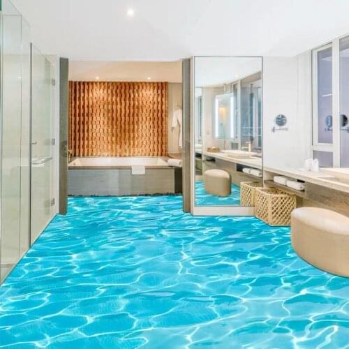 Eco-Friendly Photo Floor Wallpaper 3D Stereo Sea Water Wave Floor Mural PVC Self-Adhesive Washing room Waterproof 3D Wall paper