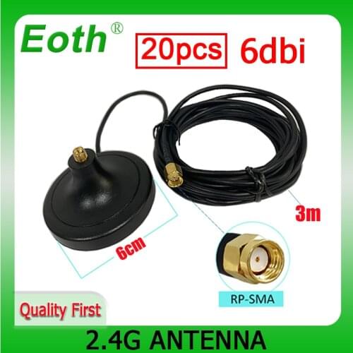 20pcs WiFi Antenna Extension RP-SMA Male to Female Antenna IOT with 3M Cable Magnetic Base for Router Wireless Network Card
