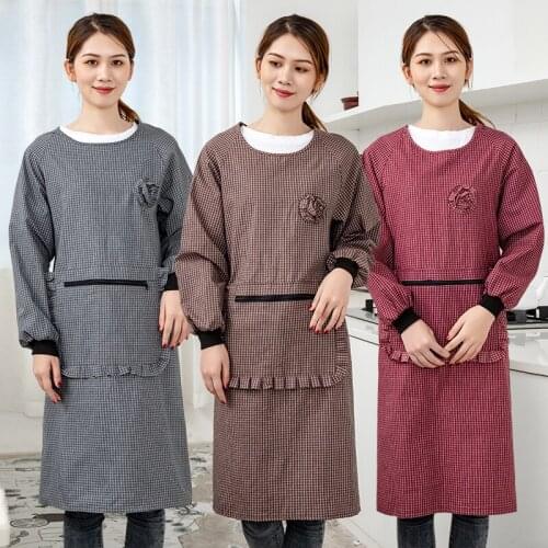 Apron long-sleeved home kitchen Korean fashion men and women adult overalls cotton overalls overalls blouses breathable thin