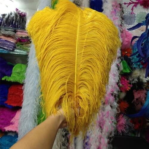 Hot Sales 100pcs Gorgeous Golden Yellow 22-24inches/55-60cm DIY jewelry Christmas Halloween Decoration Natural ostrich feathers