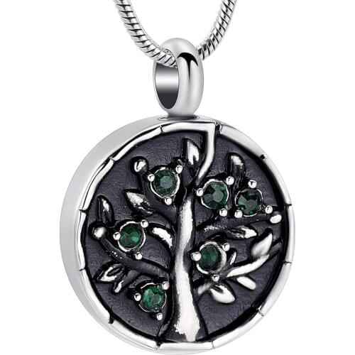 IJD10746 Hold Green Zircon Circle Of Life Cremation Pendant Urn Necklace For Ashes Of Loved One Keepsake Memorial Jewelry