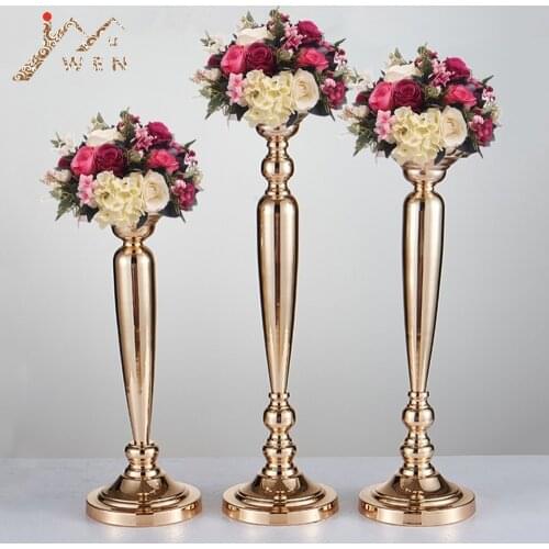 IMUWEN 10 PCS Classic Metal Candle Holders Wedding Table Road Lead Event Party Centerpiece Flower Vase Rack Home Decoration