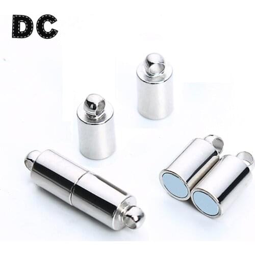 DC 10pcs/lot 5x19mm Rhodium Color Round Strong Magnetic Clasps Jewelry Clasps End Caps Connectors for Jewelry Making Supplies