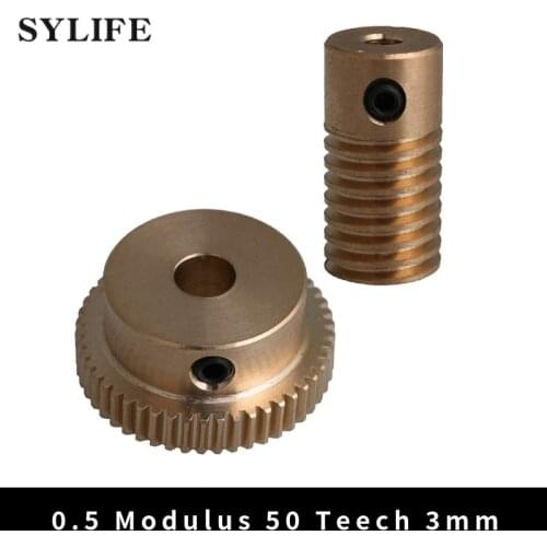 3mm Bore Dia Brass Worm Gear Shaft + 6mm 50T Brass Worm Gear Wheel 1:50 Reduction Ratio 0.5 Modulus Set