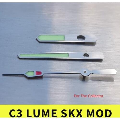 HOT Silver Watch Hands Red Marker Set For SKX MOD SRP SLA 7S26 4R35 4R36 NH35A NH36A Mov't Super C3 Green Luminous