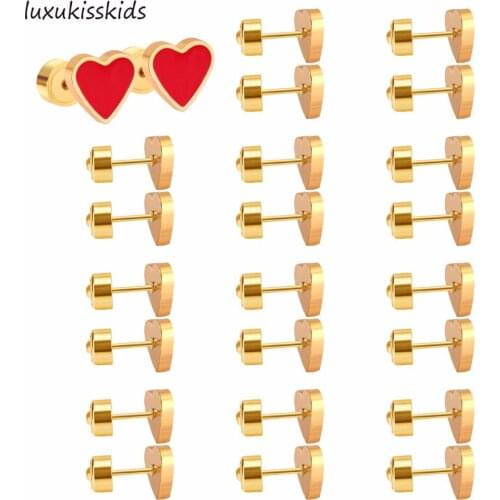 LUXUKISSKIDS Gold/Steel Stud Earrings Heart Screw Back Earrings For Women Girls Kids Piercing Earings Stainless Steel Jewelry