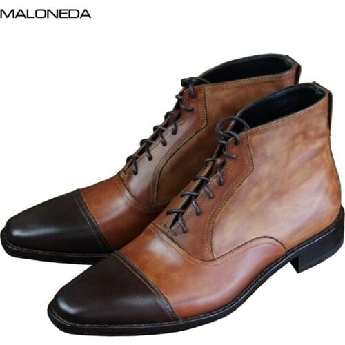 MALONEDE Bespoke Winter and Autumn Handmade Big Size Genuine Leather Sole Lace Up Short Boots With Goodyear Handcraft for Men