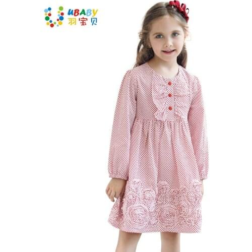 Cute Girl Cotton Dress 3D Flower Polka Dot Childrens Autumn Clothing Long Sleeve O-neck Sweet Girls Dress Kids Clothes