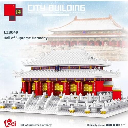 Lezi LZ8049 World Famous Architecture Model Set Hall of Supreme Harmony Micro Mini Blocks Forbidden China Building DIY Block Toy