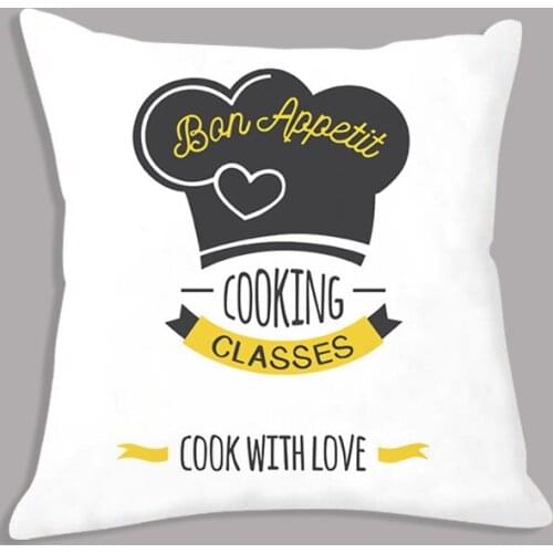 Cartoon Decorative Cushion for Sofa Modern Life Quote Cooking Supplies Printed Soft White Plush Cushion Throw Pillow Home Decor