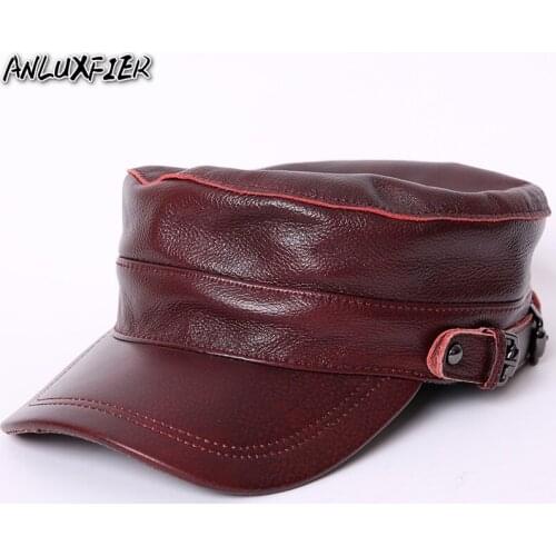 B-7282 Male Genuine Leather Hats Mens Winter Warm Leather Hats Adult Leisure Natural Skin Caps Adult Natural Skin Baseball Cap