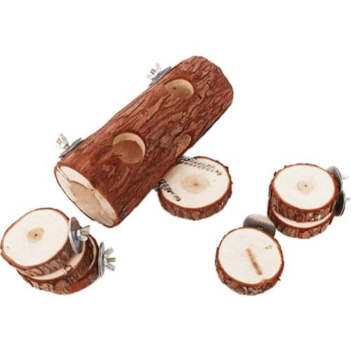 Natural Wooden Hamster Mouse Tunnel Hollow Tree Trunk Tube Swing Toy Platform