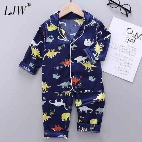 2-6Y Long Sleeve Baby suit Kids Clothes Boys Girls Ice silk Printed air-conditioning Tops Pants Set for Childrens home Wear