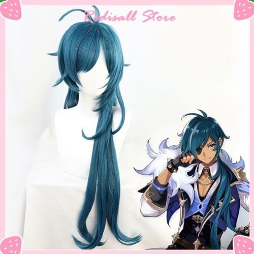 Kaeya Wig Genshin Impact Cosplay Blue Long Straight Heat Resistant Hair Women Halloween