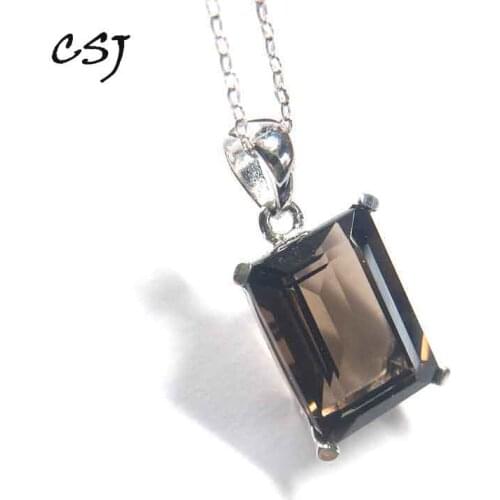 CSJ Fine jewelry Beautiful Natural Smoky quartz Sterling Silver 925 pendants Pendulum Crystal for Women Collier Party Gift box