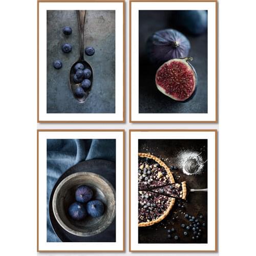 Fig Fruit And Blueberry Pie Canvas Poster Print Wall Art Picture Nordic Style Still Life Painting For Living Room Decoration