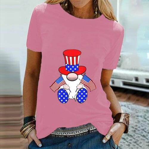 Pink Cute Shirts For Ladies 2021 Summer Clothes Womens Sexy Fashion Shirt Casual Short-sleeved Independence Day Print Tops
