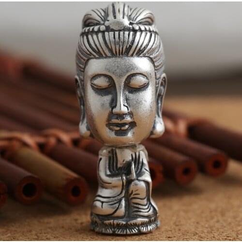 Handmade 990 Silver Avalokitesvara Bodhisattva Malas Guru Bead Pure Silver Tibetan Malas Guru Buddhist Prayer Beads Guru Bead